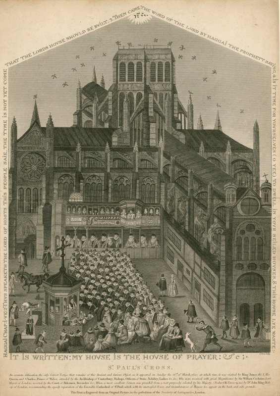 St Pauls Cross, Londres, como apareceu em 26 de março de 1620 de English School