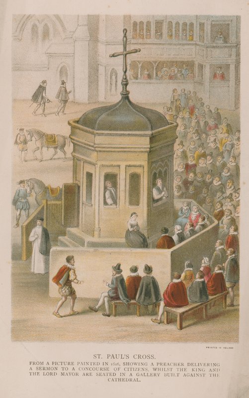 St Pauls Cross de uma imagem pintada em 1616 de English School