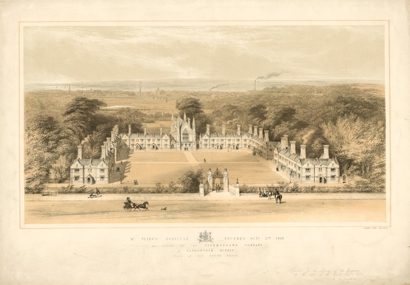 Hospital St Peters fundado em 2 de outubro de 1618, reconstruído pela Peixaria Company em Wandsworth, Surrey de English School