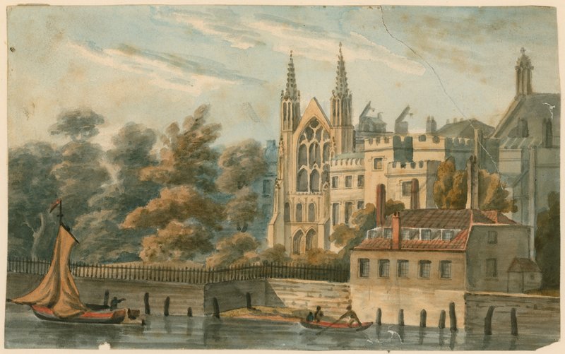 Capela de St Stephens, casa dos oradores, etc., Westminster, Londres, do rio Tâmisa de English School
