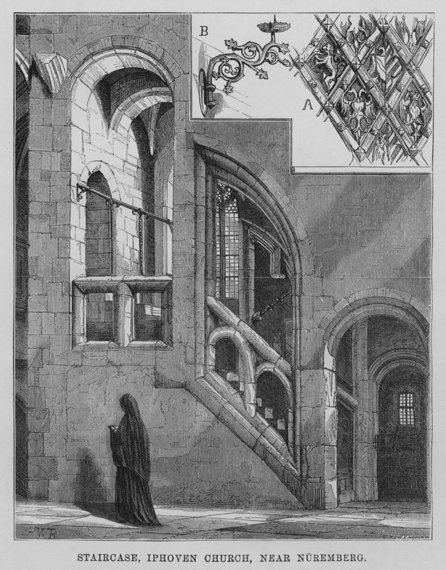 Escadaria, Igreja de Iphoven, perto de Nuremberga (gravura) de English School