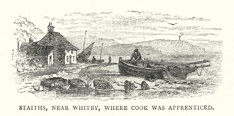 Staiths, perto de Whitby, onde Cook foi aprendiz (gravura colorida) de English School