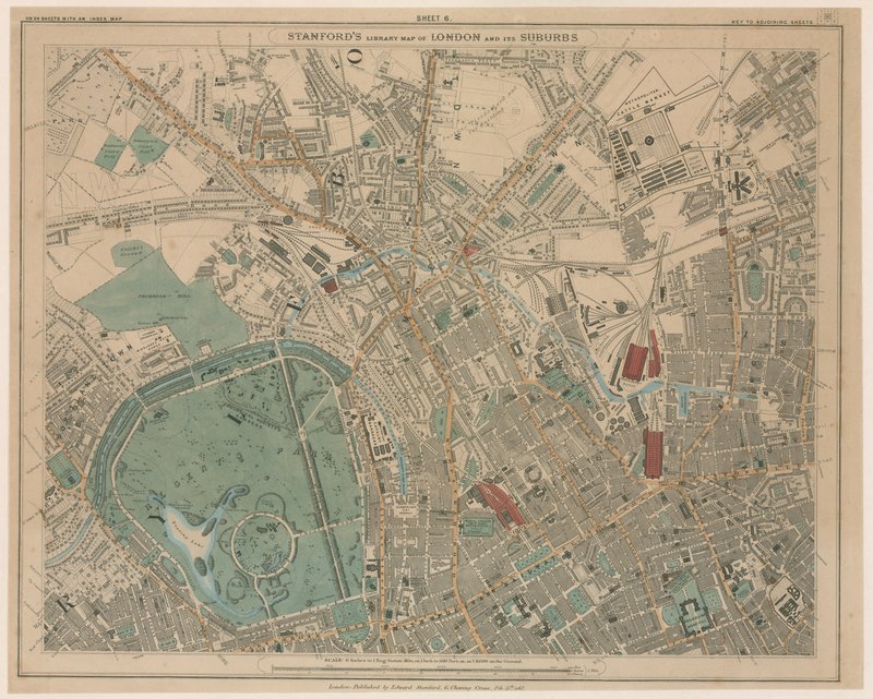 Mapa da Biblioteca Stanfords de Londres e seus Subúrbios de English School