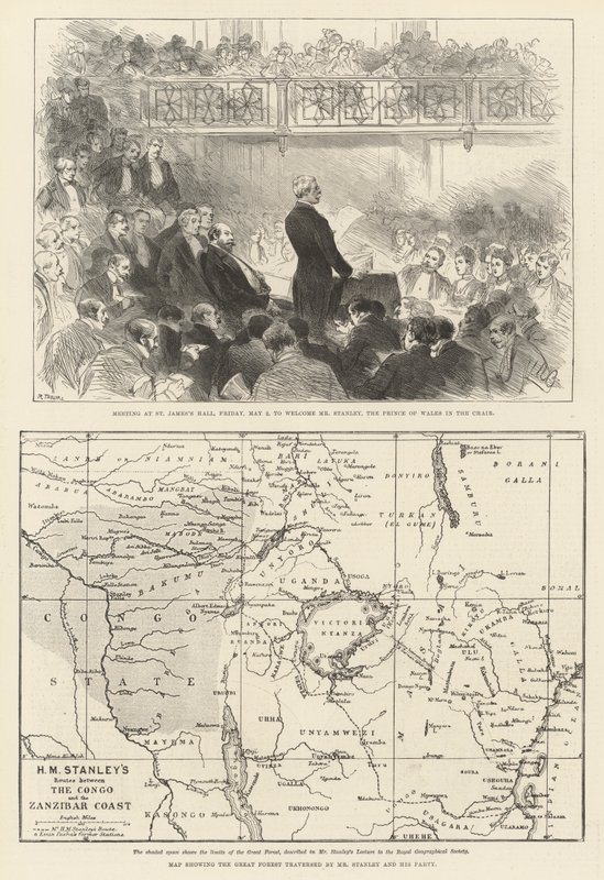 Palestra de Stanley para a Royal Geographical Society (gravura) de English School