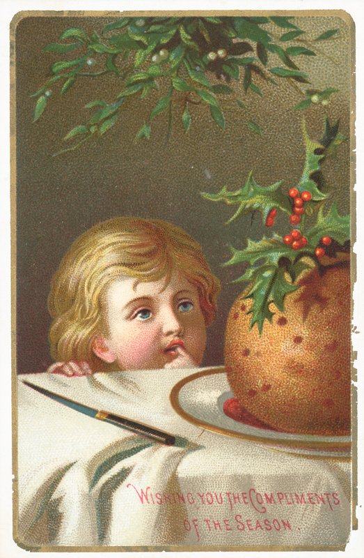 Olhando fixamente no pudim de ameixa, cartão de Christma de English School