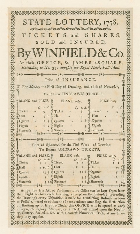 Loteria estadual, 1778 de English School