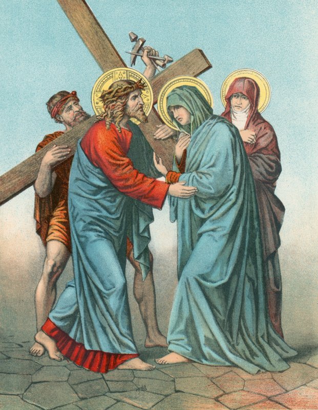 Estação IV Jesus carregando a cruz, encontra sua mãe mais aflita de English School