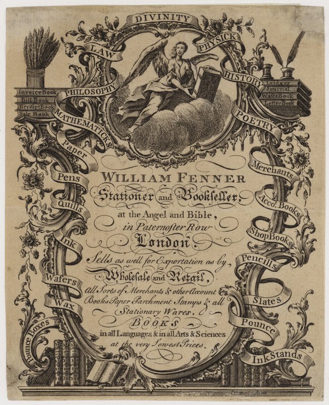 Papeleiro e livreiro, William Fenner, cartão comercial de English School