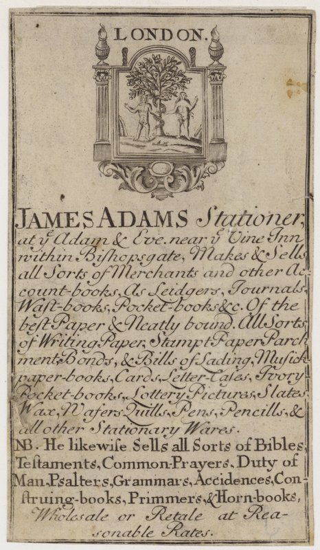 Papelarias, James Adams, cartão comercial de English School