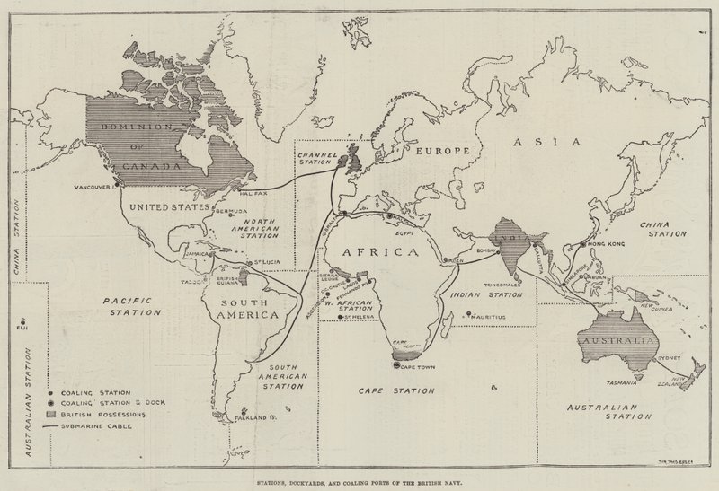 Estações, Estaleiros e Portos de Carvão da Marinha Britânica (gravura) de English School