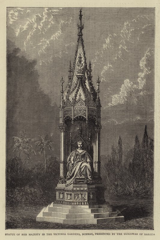 Estátua de Sua Majestade nos Jardins Victoria, Bombaim, apresentada pelo Guicowar de Baroda (gravura) de English School