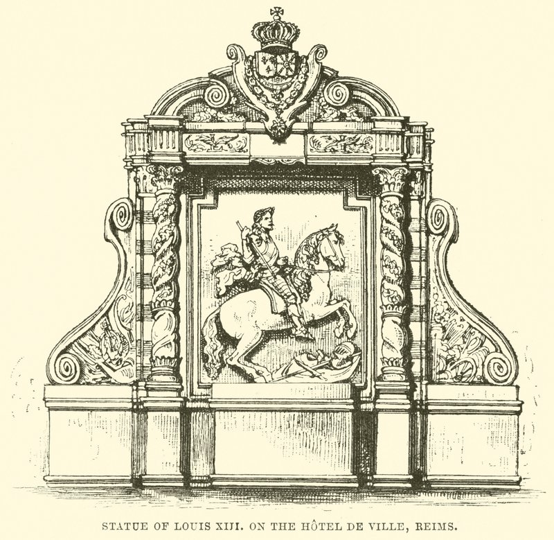 Estátua de Luís XIII, no Hotel de Ville, Reims (gravura) de English School
