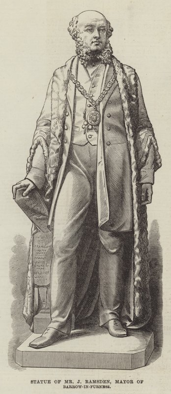 Estátua do Sr. J Ramsden, Prefeito de Barrow-in-Furness (gravura) de English School