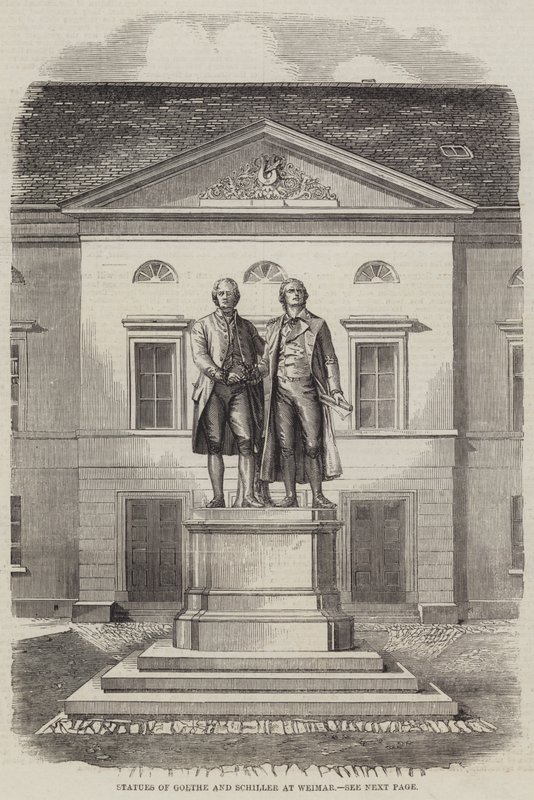 Estátuas de Goethe e Schiller em Weimar (gravura) de English School