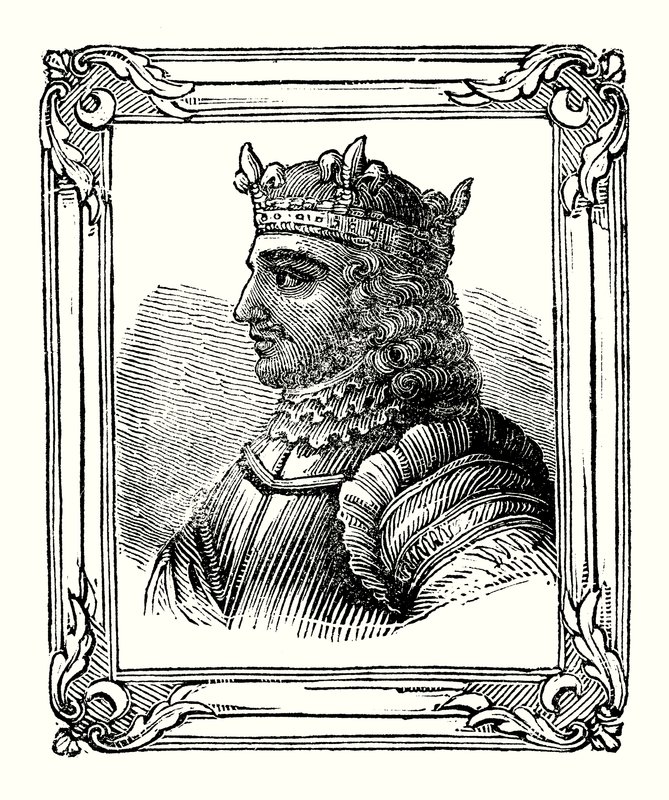 Stephen nasceu em 1104, foi coroado em 1135, e morreu em 1154 (gravura) de English School