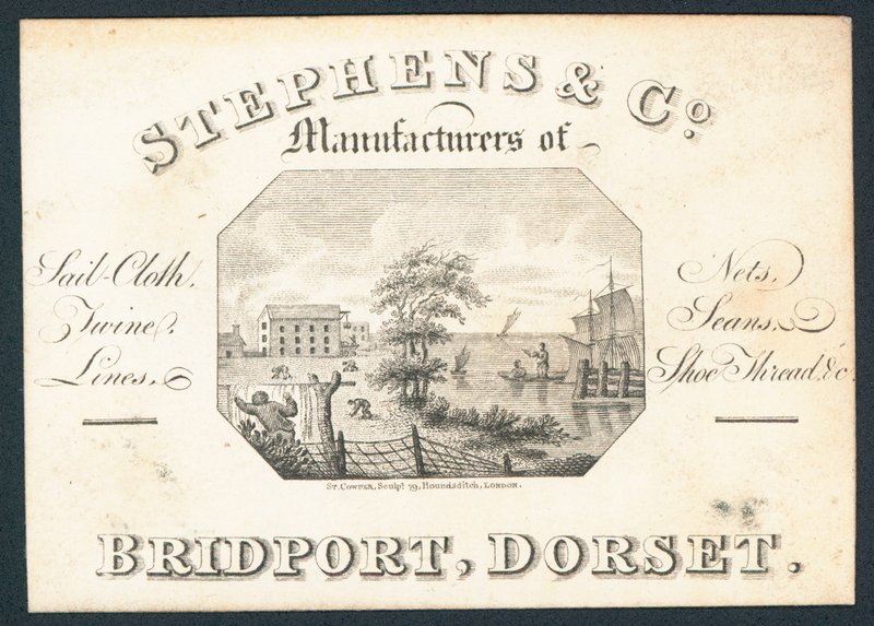 Stephens & Co, fabricantes de tecido de vela, redes, cordéis, linhas e linhas de calçados, cartões comerciais de English School