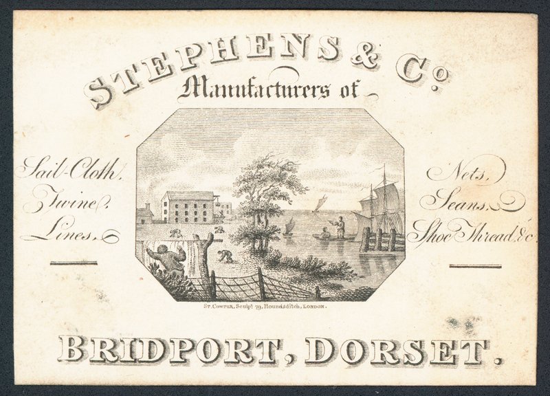 Stephens & Co, fabricantes de tecido de vela, redes, cordéis, linhas e linhas de calçados, cartões comerciais de English School