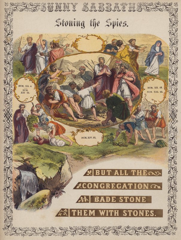 Apedrejamento dos espiões (gravura colorida) de English School