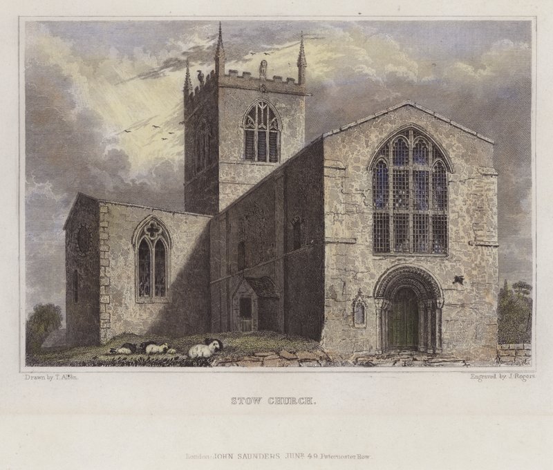 Stow Church, Lincolnshire (gravura colorida) de English School