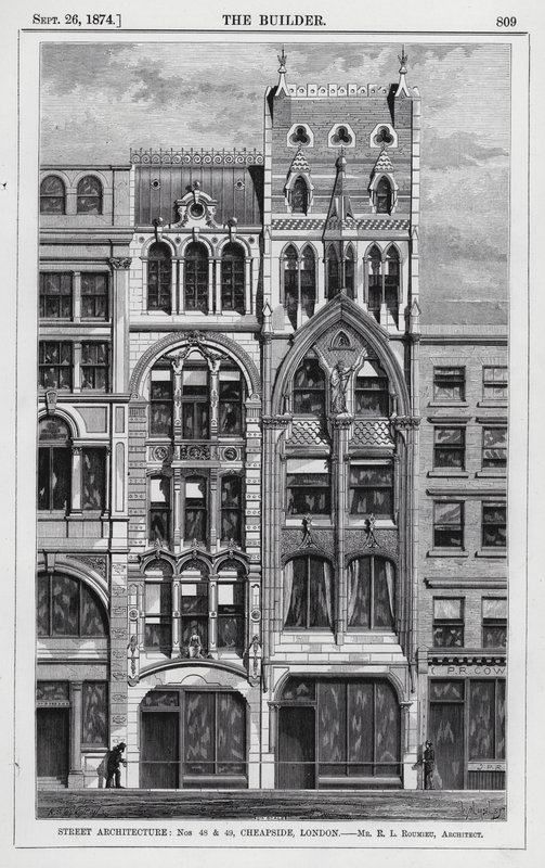 Street Architecture, Nos 48 e 49, Cheapside, Londres (gravura) de English School