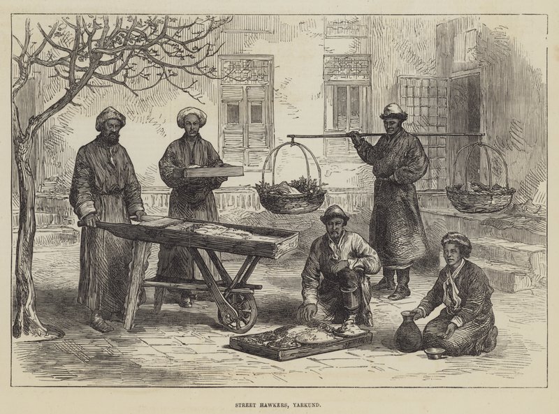 Street Hawkers, Yarkund (gravura) de English School