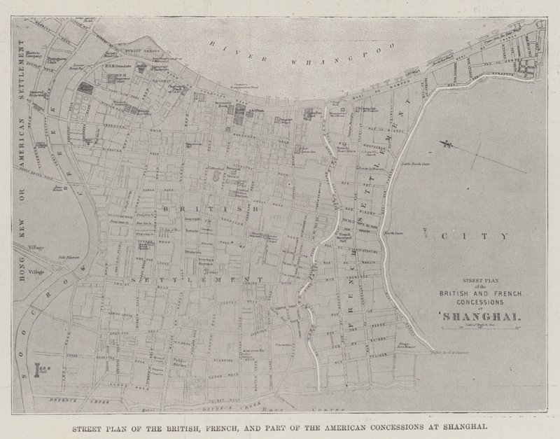 Street Plan of the British, French, and Part of the American Concessions at Shanghai (gravura) de English School