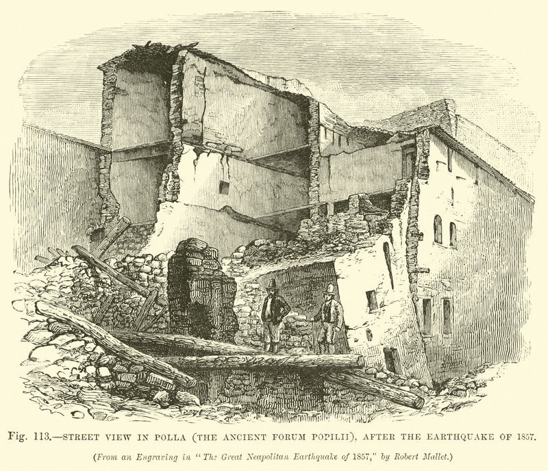 Street view em Polla (o antigo Fórum Popilii), após o terremoto de 1857 de English School