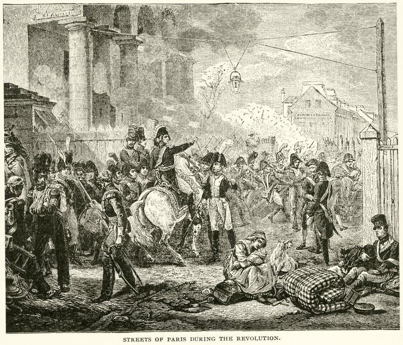 Ruas de Paris durante a Revolução (gravura) de English School