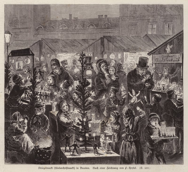 Striezelmarkt Christmas market, Dresden, Alemanha (gravura) de English School