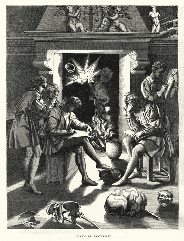 Estúdio de Baccio Bandinelli no século XVI (gravura) de English School