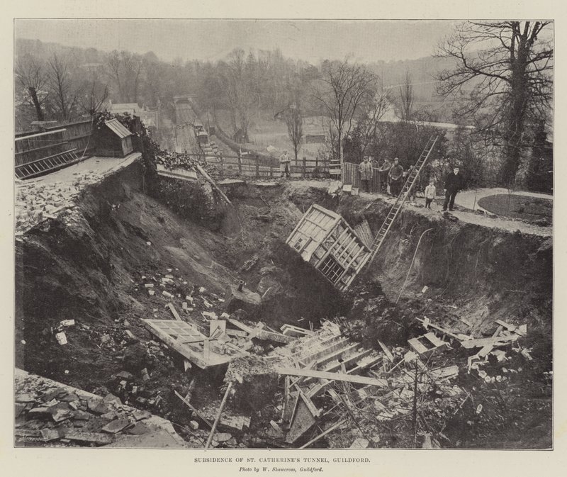Subsidência do Túnel de Santa Catarina, Guildford (gravura) de English School