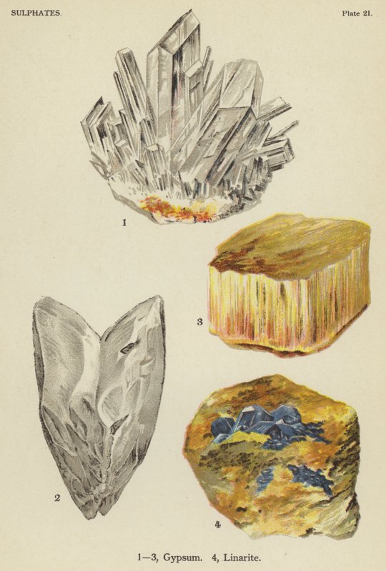 Sulfatos, gipsita, linarite (cor litho) de English School