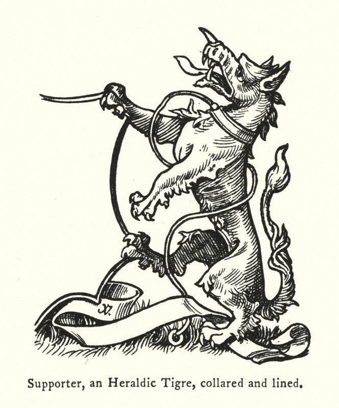 Apoiante, um Tigre Heráldico, de colarinho e forrado (gravura) de English School