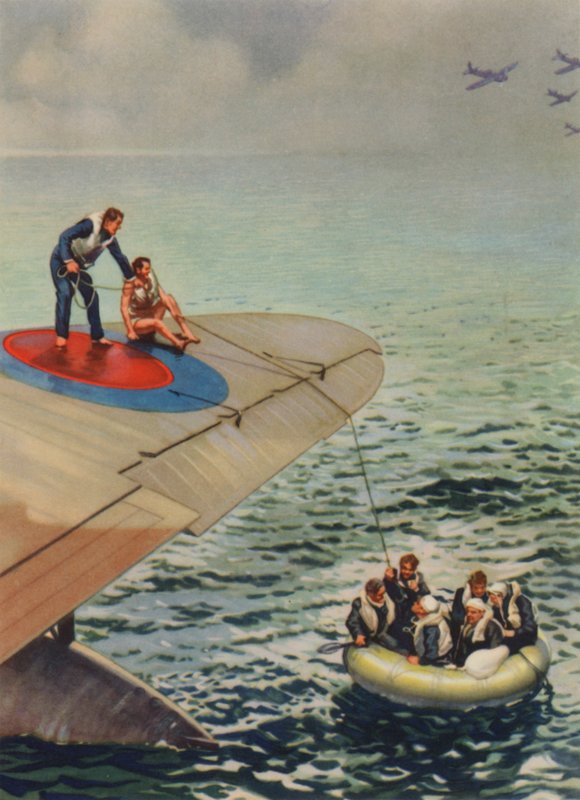 Sobreviventes de um avião britânico abandonado num barco de borracha, Segunda Guerra Mundial de English School