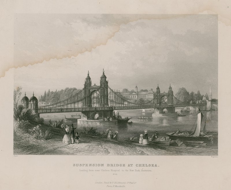 Ponte suspensa no Chelsea, levando perto do Hospital Chelsea para o New Park, Battersea de English School