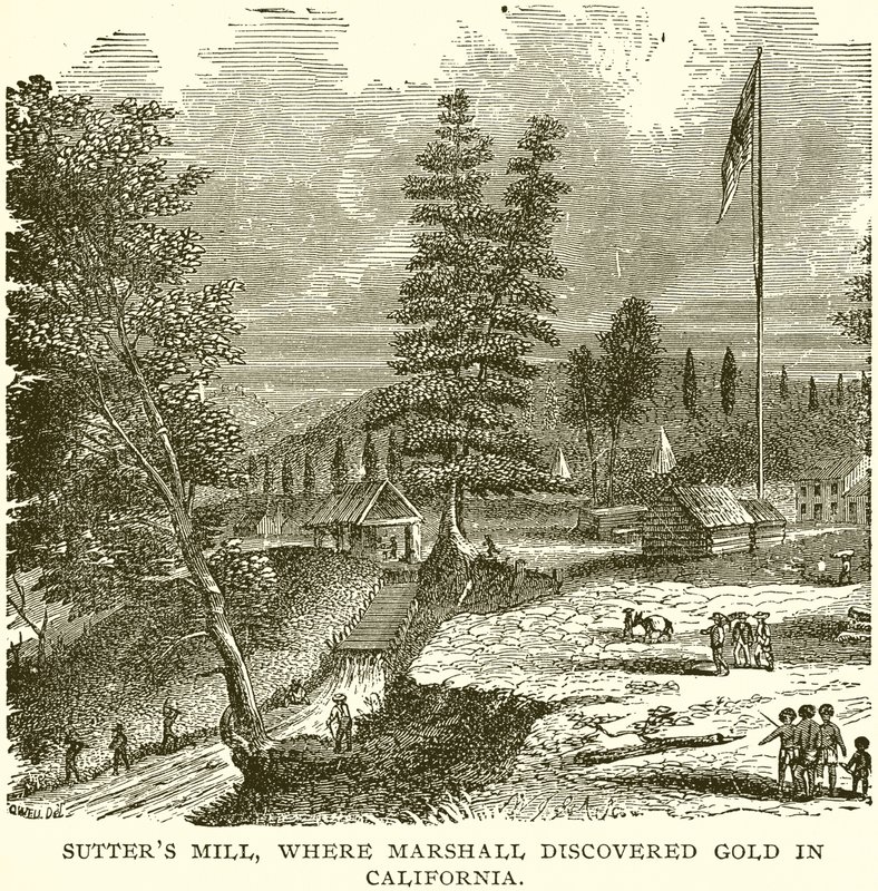 Sutters Mill, onde Marshall descobriu o ouro na Califórnia de English School