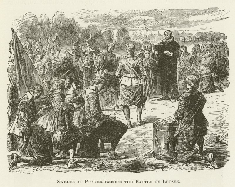 Suecos em oração antes da Batalha de Lutzen de English School