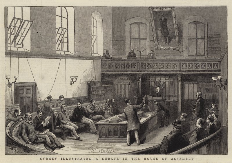 Sydney Illustrated, um debate na Casa da Assembleia (gravura) de English School