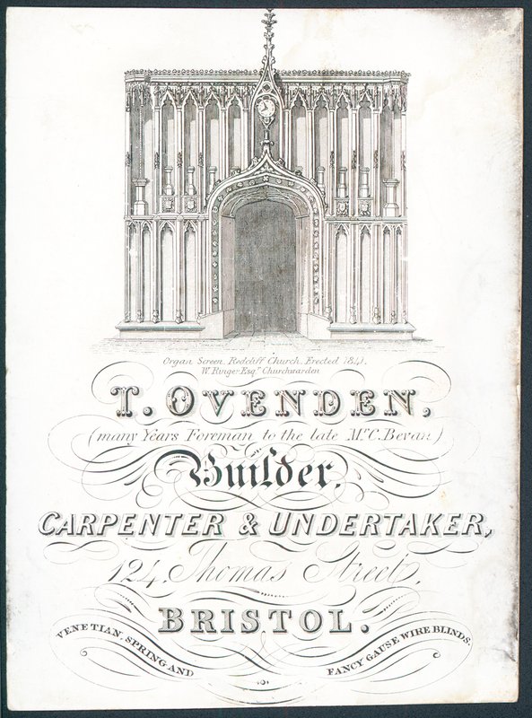 T Ovenden, Construtor, Carpinteiro e Undertaker, cartão comercial de English School