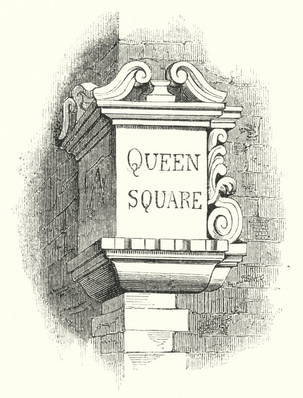 Tabletes para Street-Corners, Queen Square (gravura) de English School
