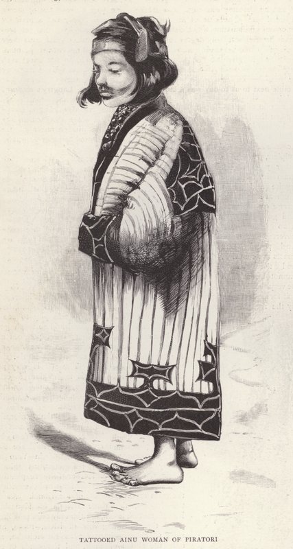 Tatuada mulher Ainu de Piratori, Japão (litho) de English School