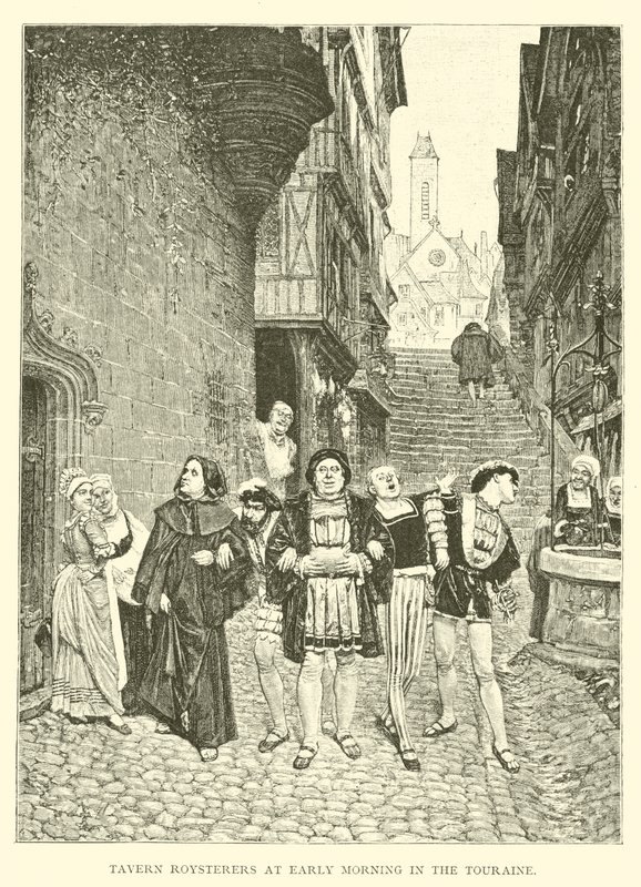 Os Roysterers da Taverna ao início da manhã na Touraine (gravura) de English School