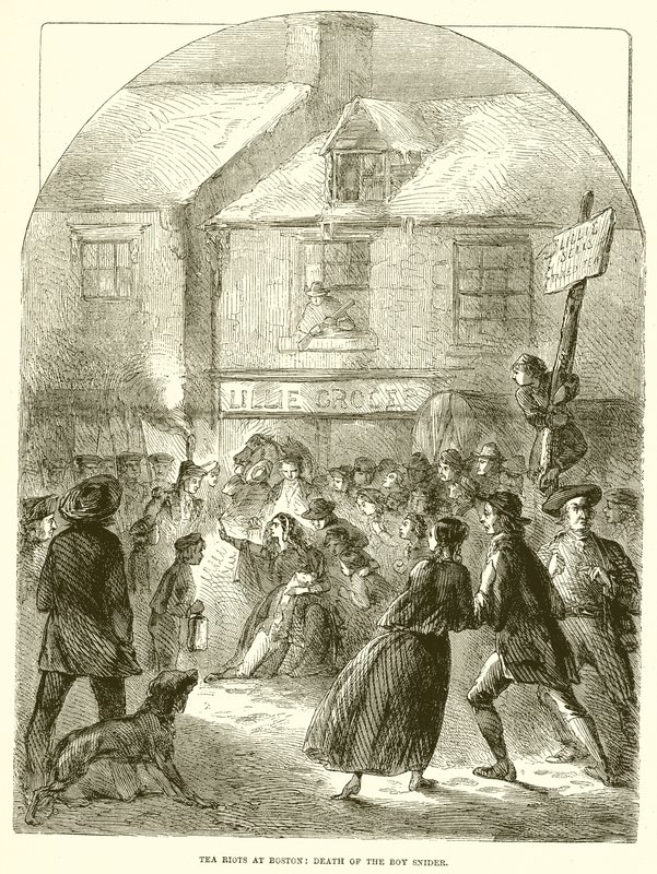 Revoltas do chá em Boston: morte do menino Snider de English School