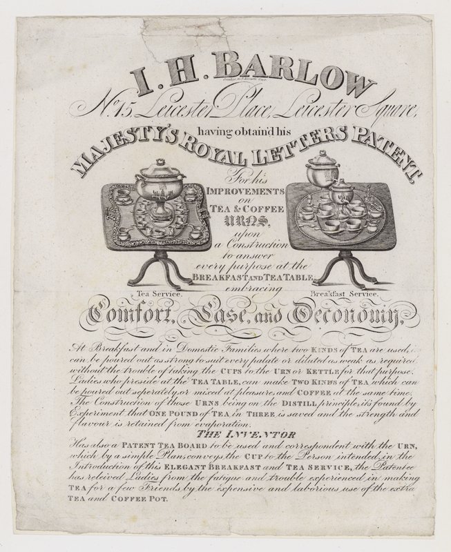 Tea Urn Makers, IH Barlow, cartão comercial de English School