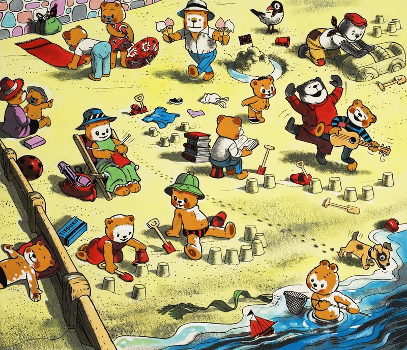 Ursos de pelúcia na praia de English School