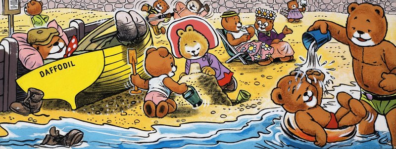 Ursos de pelúcia na praia de English School