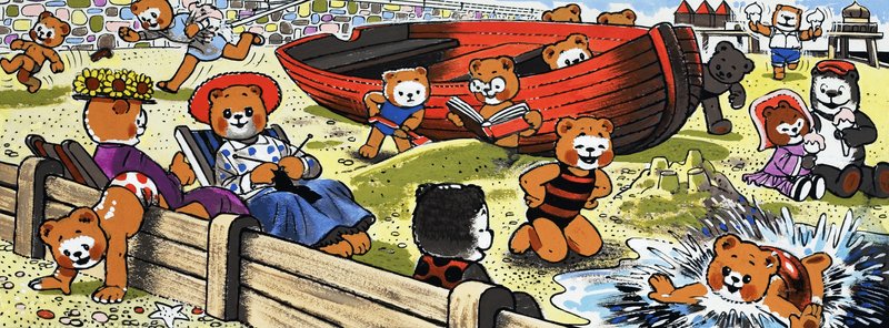 Ursos de pelúcia na praia de English School