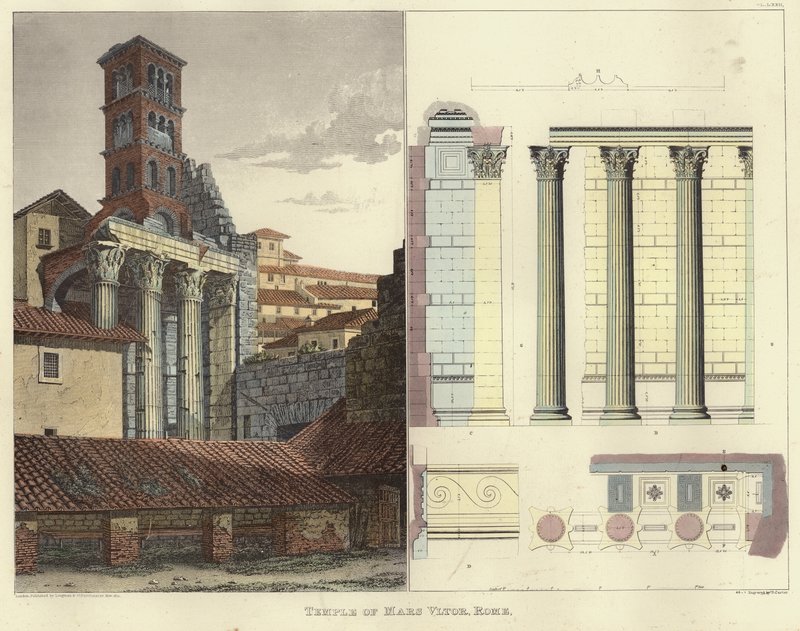 Templo de Marte Ultor, em Roma (gravura a cores) de English School