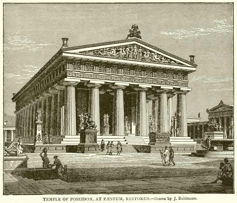Templo de Poseidon, em Paestum, restaurado de English School