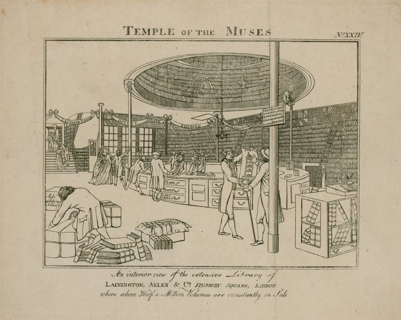 Templo das Musas, Lackington Allen & Co, Praça Finsbury de English School
